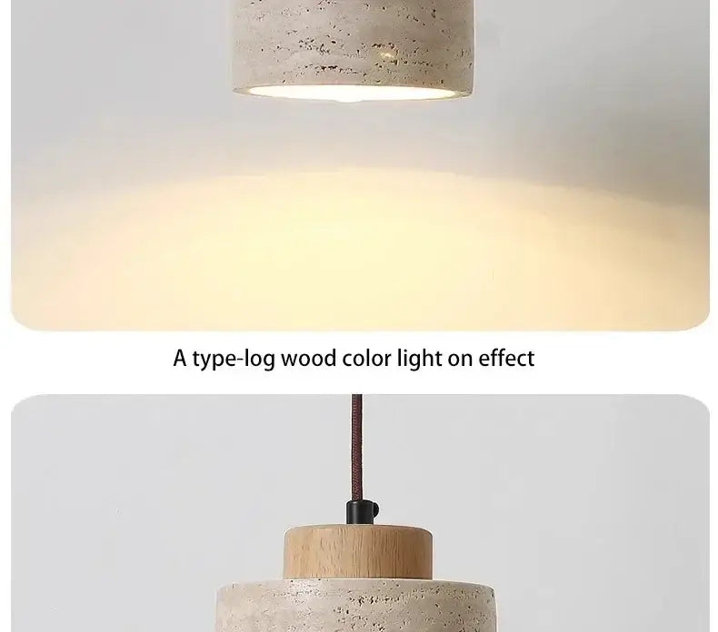 DecorBites yellow stone led pendant chandelier in retro Nordic style with natural stone texture and warm wood-toned glow
