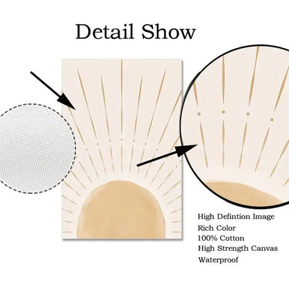 Beige sun rising horizon wall art print on 100% cotton waterproof high-strength material by DecorBites™