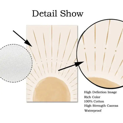 Beige sunburst canvas wall art from decorbites made of 100% cotton waterproof material sun rising horizon wall art