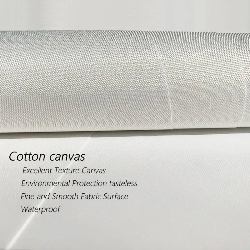 A roll of white cotton canvas fabric with a fine textured weave for decorbites™ yellow sun rising horizon wall art