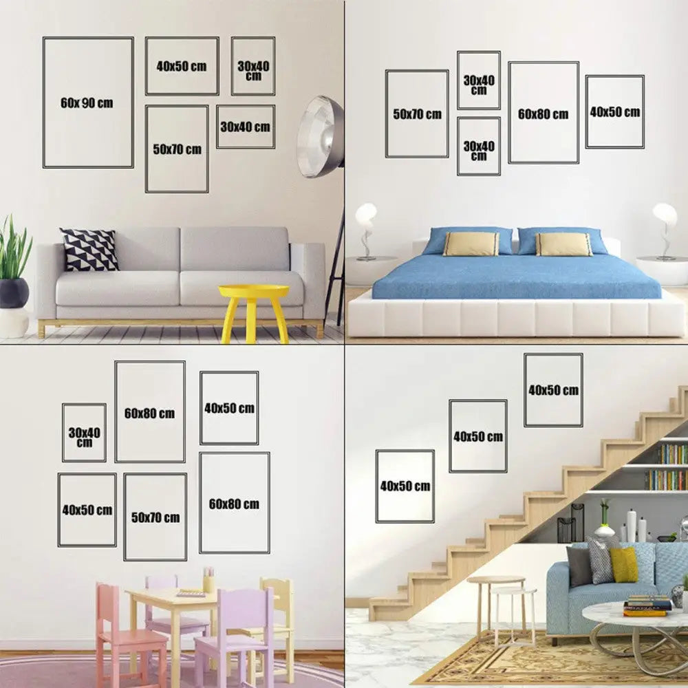 Set of minimalist white-framed horizon wall art panels featuring sun rising design for modern decor by decorbites