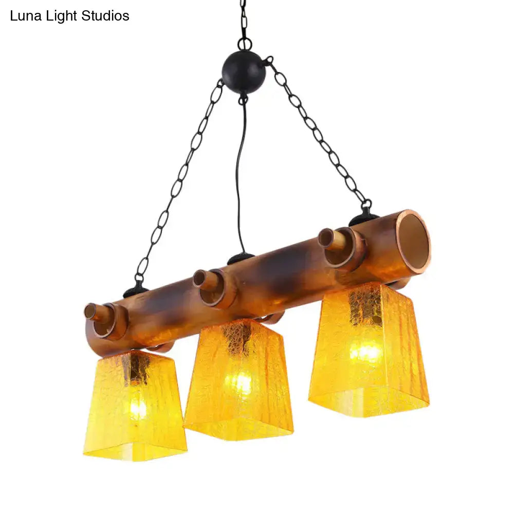 Decorbites yellow trapezoid island pendant light with yellow water glass shades and copper pipe frame for dining rooms 220v-240v