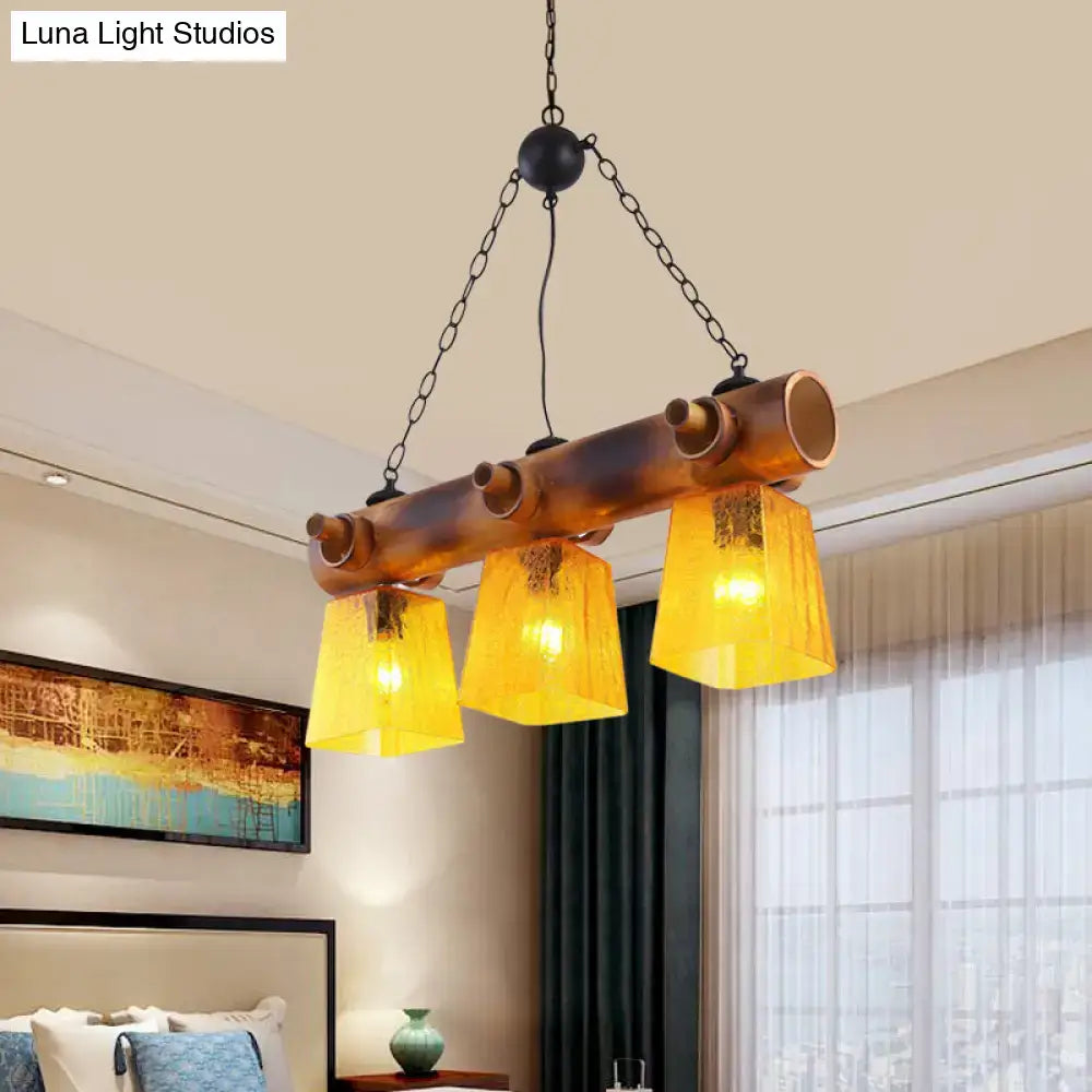 Decorbites™ yellow trapezoid island pendant light with copper pipes and three yellow water glass shades for dining rooms 220v-240v 110v-120v
