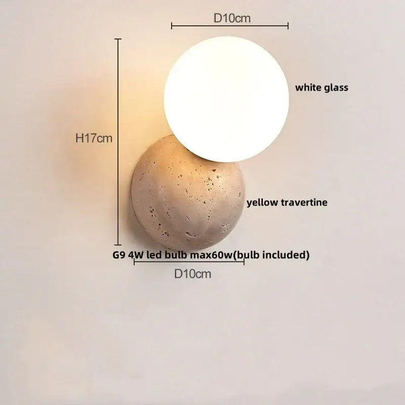 Modern wall sconce with smooth white glass and yellow travertine base decorbites yellow travertine bedroom light