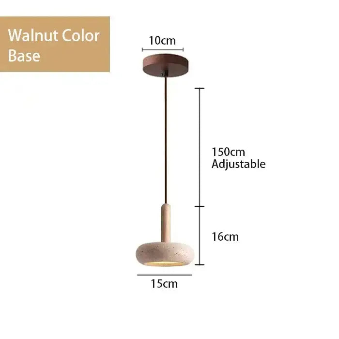 Decorbites™ yellow travertine pendant light with walnut wooden base and round stone pendant shade for kitchen island