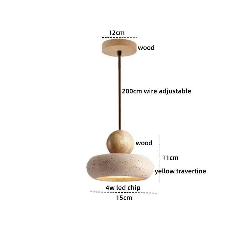 DecorBites yellow travertine pendant light with wooden ceiling mount and adjustable wire stone pendant for kitchen island