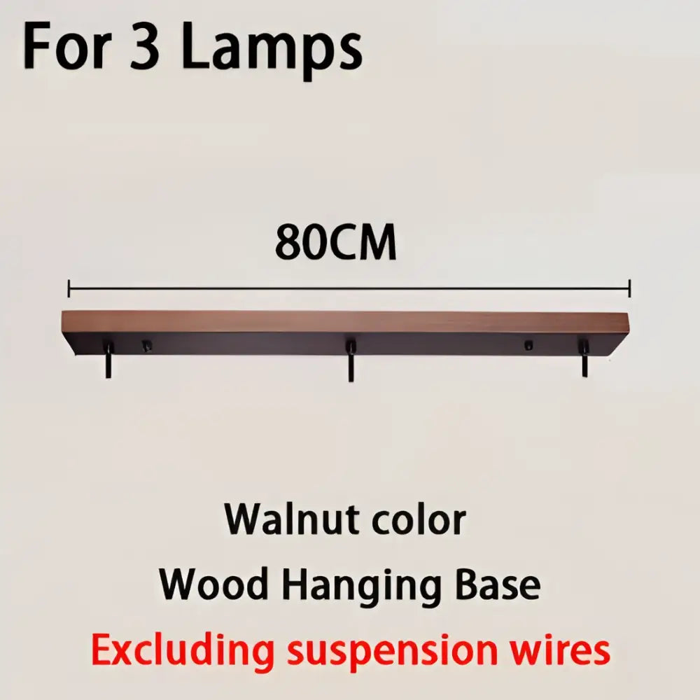 Walnut-colored wood hanging base for three lamps 80cm long for decorbites stone pendant light kitchen island