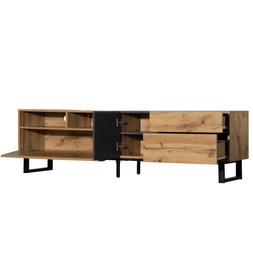Mueble de TV Moderno para Televisor de 80'' con Doble Espacio de Almacenamiento, Mesa de Consola de Medios, Centro de Entretenimiento con Puerta Abatible para Sala de Estar