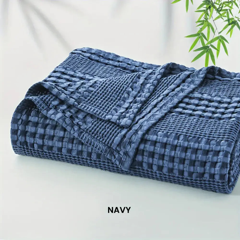 Navy blue bamboo cotton waffle blanket lightweight throw ideal for bedroom decorbites bamboo cotton collection