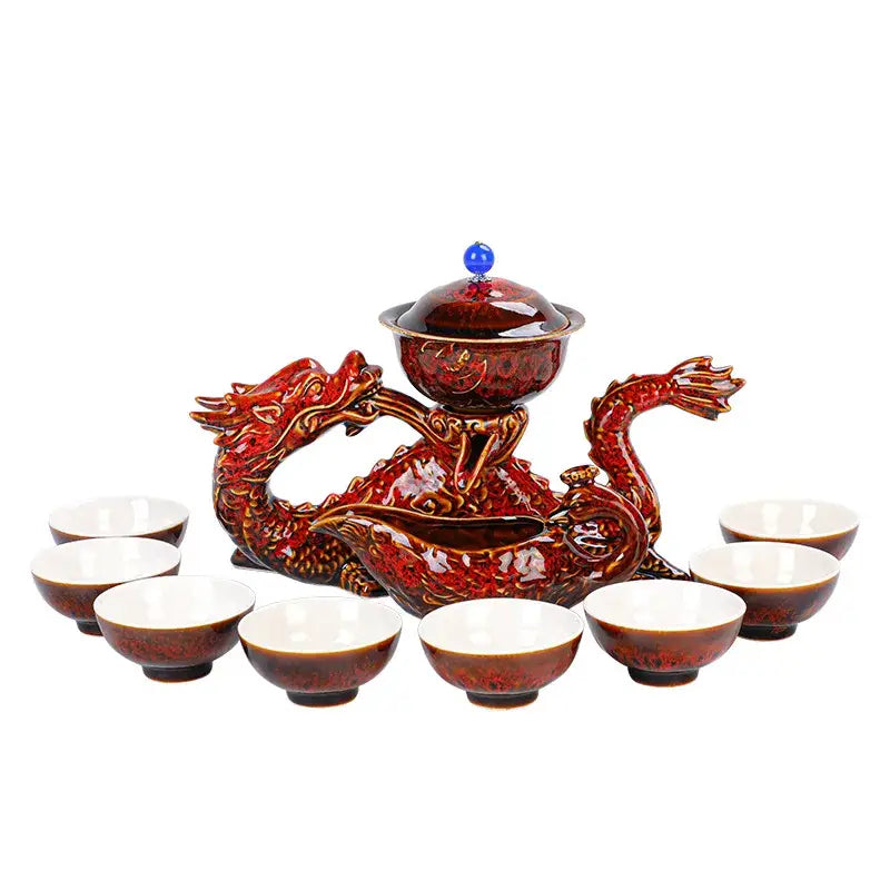 Red ceramic dragon kung fu tea set with glossy glaze and blue bead lid accent for decorbites dragon kung decorbites kung fu tea