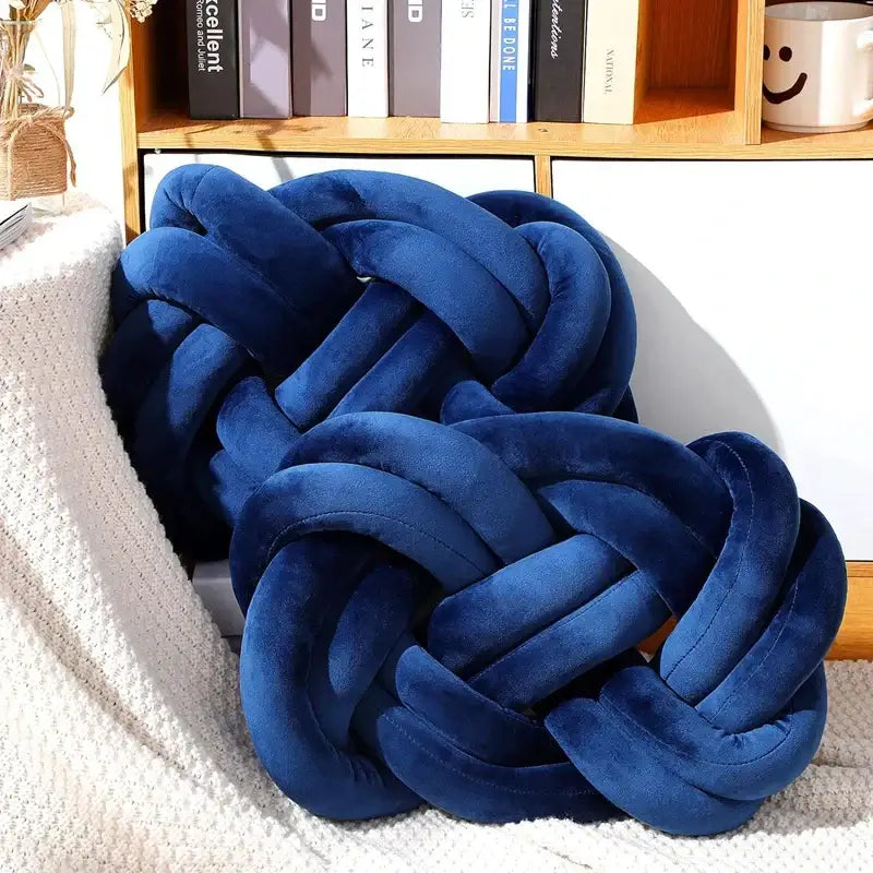 Deep blue velvet handmade knot throw pillow showcasing decorbites blue handmade design for living room decor