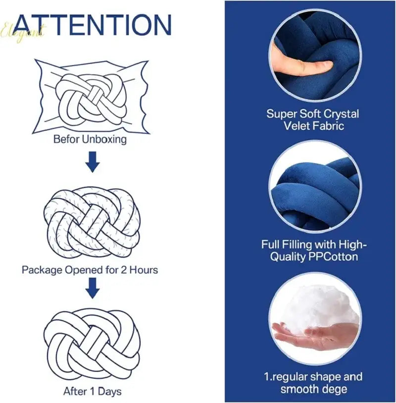 Deep blue velvet handmade knot throw pillow made of plush crystal velvet filled with high-quality ppcotton for decorbites decor