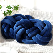 Deep blue velvet handmade knot throw pillow for living room decorbites blue handmade decor and comfort