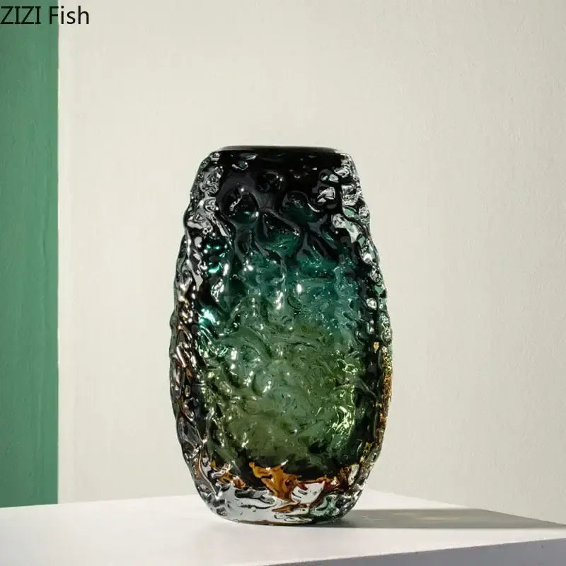 Deep green and black textured glass vase with a glossy finish perfect for decorbites deep green living room decor