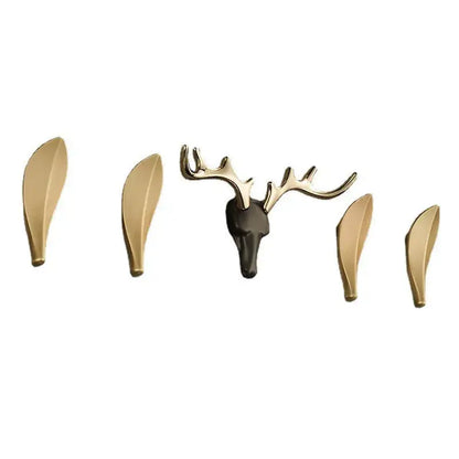 Gold and black deer head brass wall mount robe hooks with matching leaf-shaped decorbites brass wall decorbites robe hooks