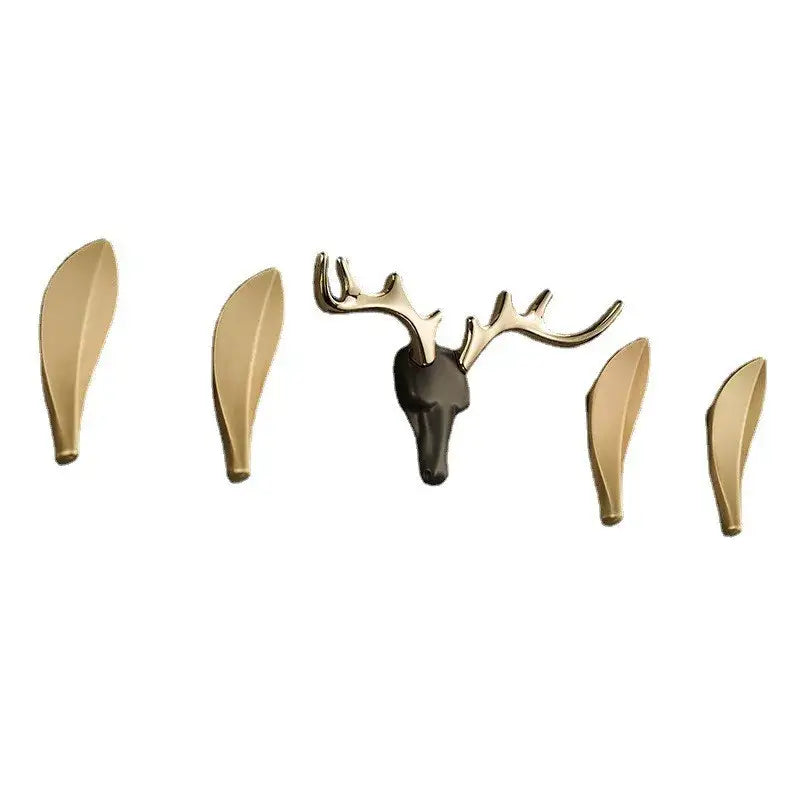Gold and black deer head brass wall mount robe hooks with matching leaf-shaped decorbites brass wall decorbites robe hooks