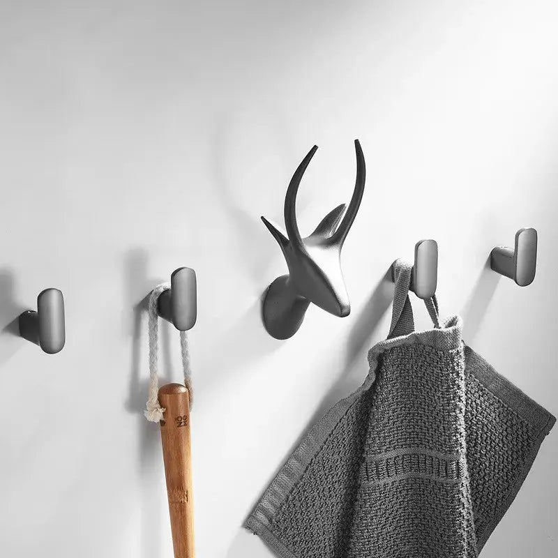 Black antler-shaped gun grey robe hook with matte finish for bathroom towel rack decorbites gun grey design