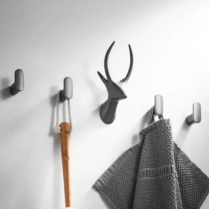 Gray deer head gun grey robe hook with minimalist antler design for bathroom towel rack decorbites gun grey style
