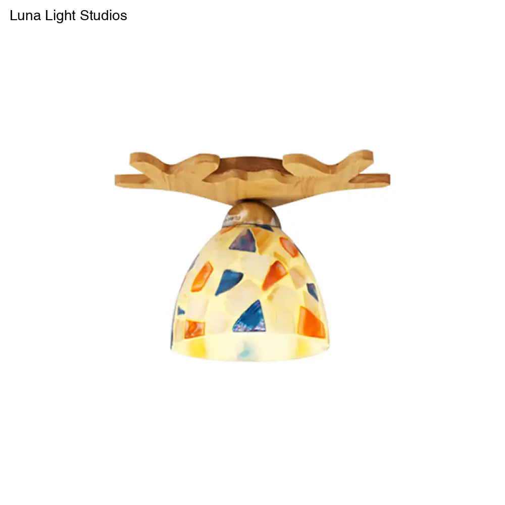 Deer Horn Antique Ceiling Mount Light: Beige Glass Lamp for Shops