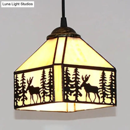 Deer Lodge Style Beige Glass Pendant Light for Dining Room