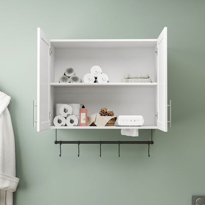 Bathroom Wall Cabinet With Adjustable Shelf, Towel Bar, 5 Hooks, Over The Toilet Storage Cabinet For Bathroom, Kitchen, White