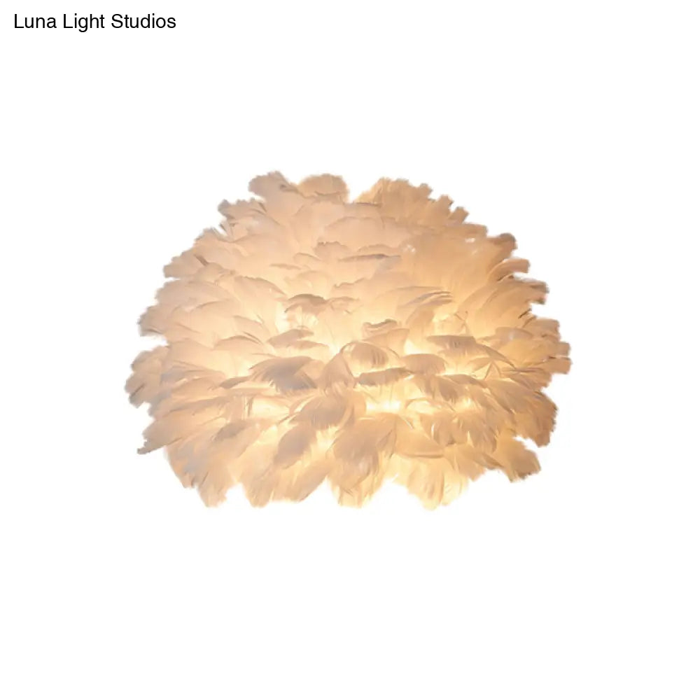 DecorBites™ Designer Half Globe Wall Sconce with Feather Accent, White/Grey Finish