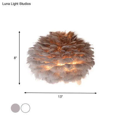 DecorBites™ Designer Half Globe Wall Sconce with Feather Accent, White/Grey Finish