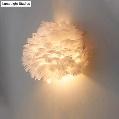 DecorBites™ Designer Half Globe Wall Sconce with Feather Accent, White/Grey Finish