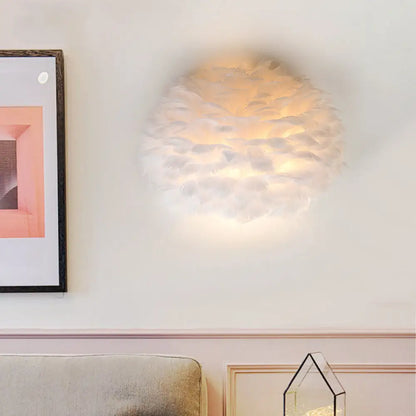 DecorBites™ Designer Half Globe Wall Sconce with Feather Accent, White/Grey Finish