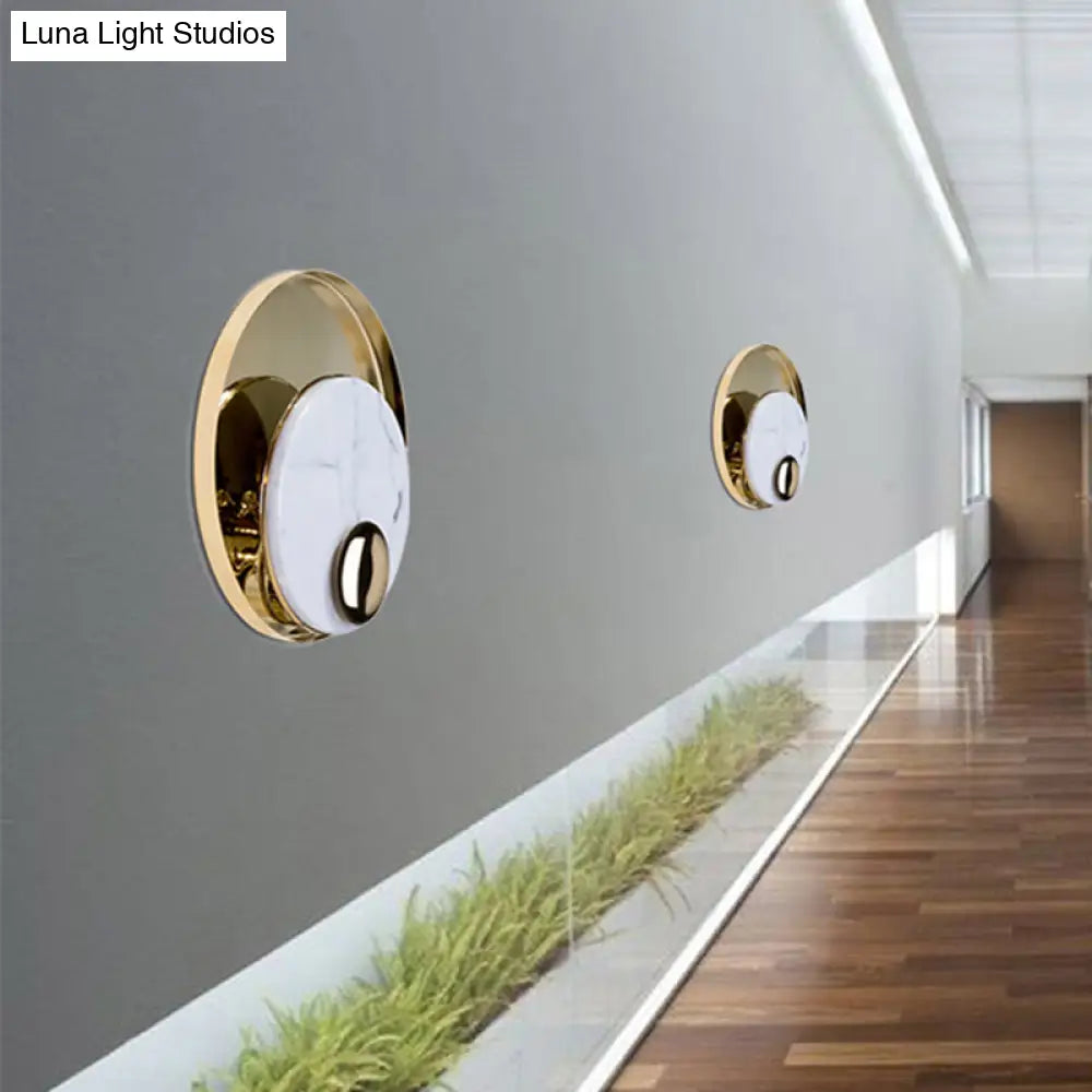 DecorBites™ Designer Marble LED Flush Mount Wall Sconce in Black/White/Gold with Peacock Tail Feather Accent - Ideal for Living Rooms