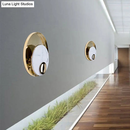 DecorBites™ Designer Marble LED Flush Mount Wall Sconce in Black/White/Gold with Peacock Tail Feather Accent - Ideal for Living Rooms