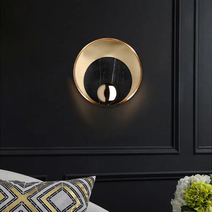 DecorBites™ Designer Marble LED Flush Mount Wall Sconce in Black/White/Gold with Peacock Tail Feather Accent - Ideal for Living Rooms