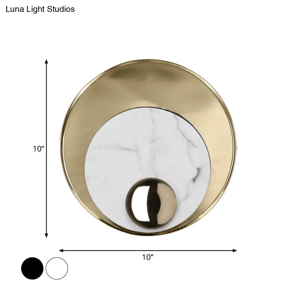 DecorBites™ Designer Marble LED Flush Mount Wall Sconce in Black/White/Gold with Peacock Tail Feather Accent - Ideal for Living Rooms