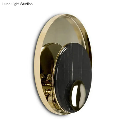 DecorBites™ Designer Marble LED Flush Mount Wall Sconce in Black/White/Gold with Peacock Tail Feather Accent - Ideal for Living Rooms