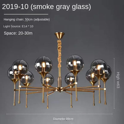 Designer Metal Chandelier for Modern Living - 10 heads Soot glass / Golden lamp body / Warm White 3000K - Chandelier