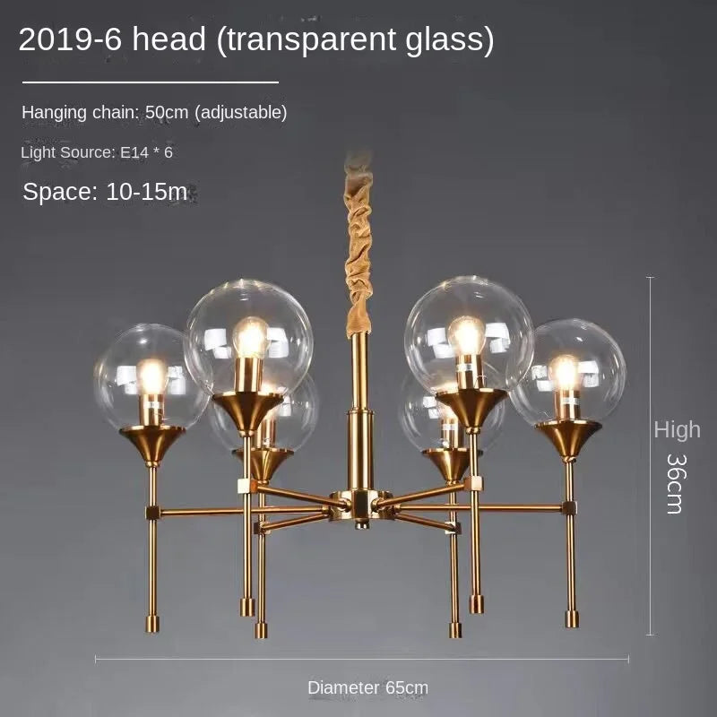 Designer Metal Chandelier for Modern Living - 6 heads Clear light / Black lamp body / 3-color light - Chandelier