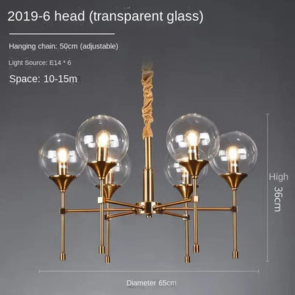 Designer Metal Chandelier for Modern Living - 6 heads Clear light / Black lamp body / 3-color light - Chandelier