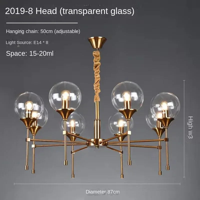 Designer Metal Chandelier for Modern Living - 8 heads Clear light / Black lamp body / 3-color light - Chandelier