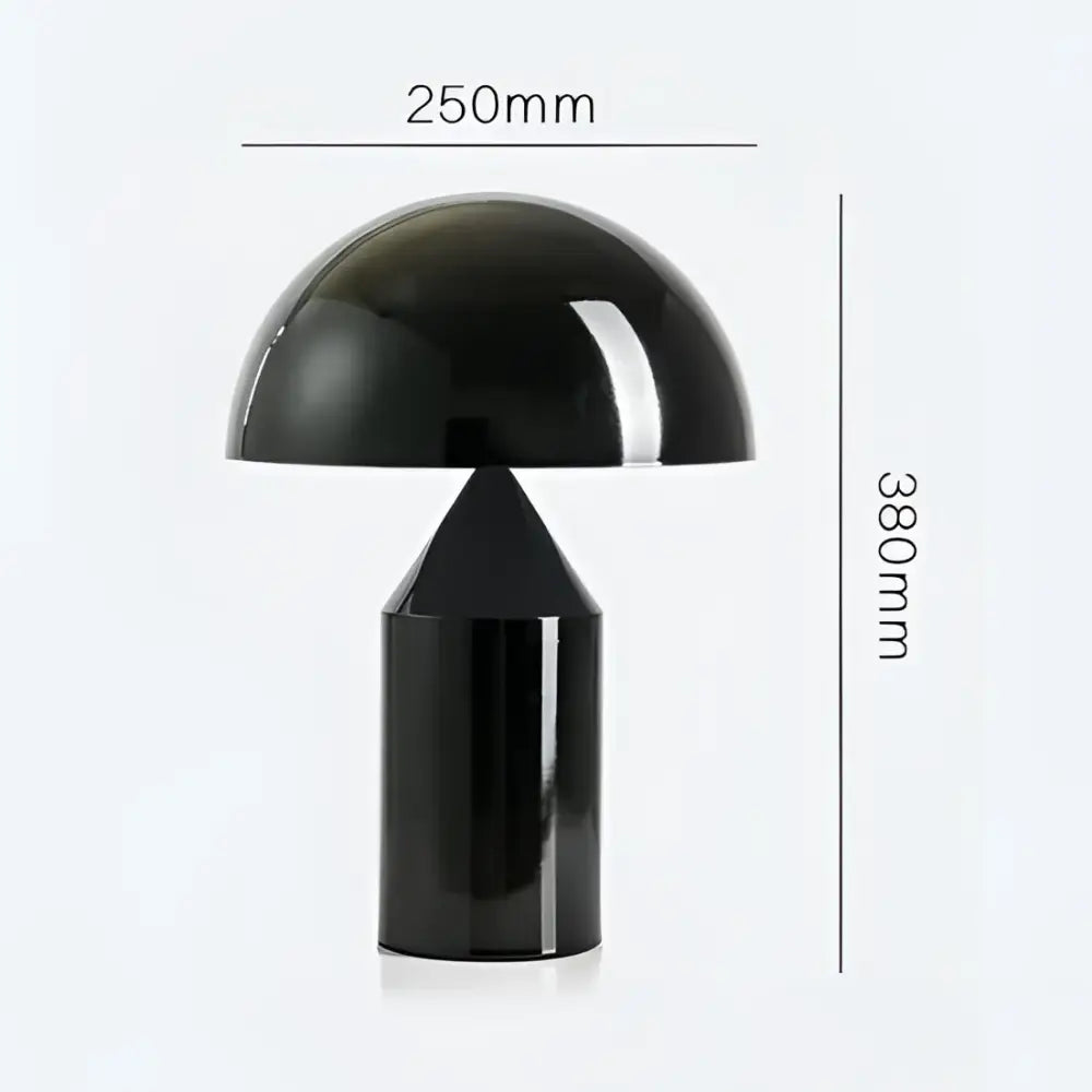 Black glossy decorbites designer mushroom desk lamp with cylindrical base and pointed cone for bedroom decor