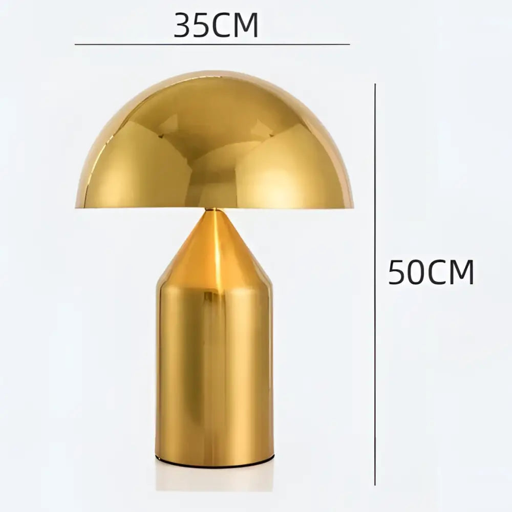 Golden dome-shaped decorbites designer mushroom desk lamp with sleek metallic finish and tapered cylindrical gold base