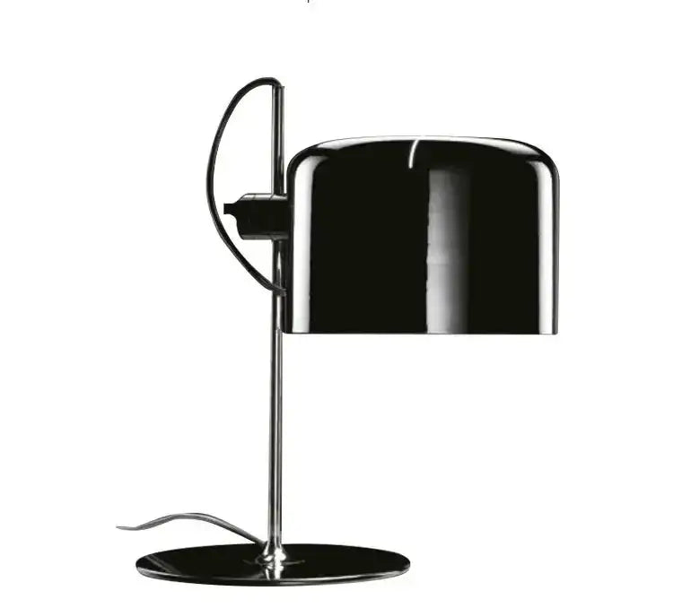 Black glossy metal desk lamp with curved arm and circular base from decorbites designer nordic coupe collection