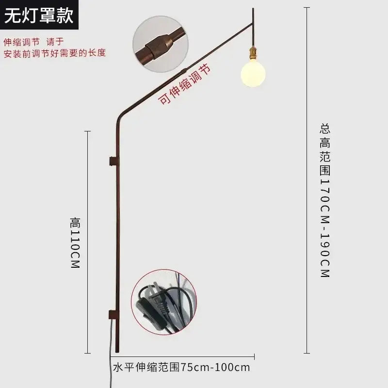 Adjustable bronze-finished wall lamp with single exposed bulb for bedroom reading light by decorbites gold black swing