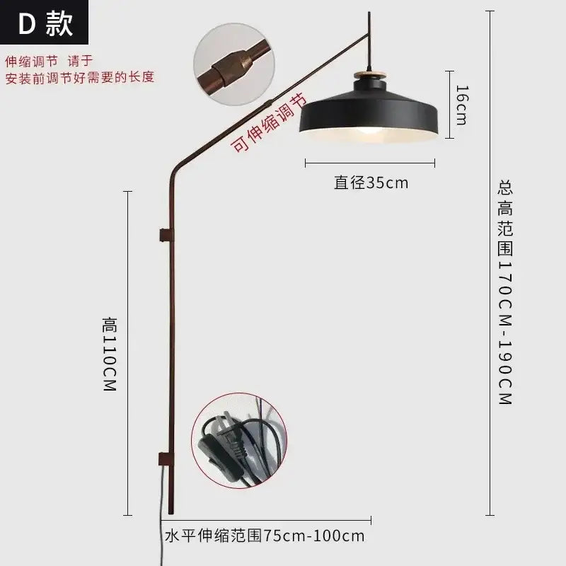 Black matte wall lamp with curved brass-toned arm and adjustable height for decorbites gold black swing style lighting