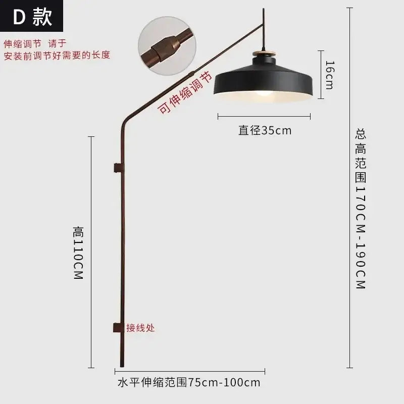 Black matte-finished industrial wall lamp with curved arm and adjustable height for decorbites gold black swing decor