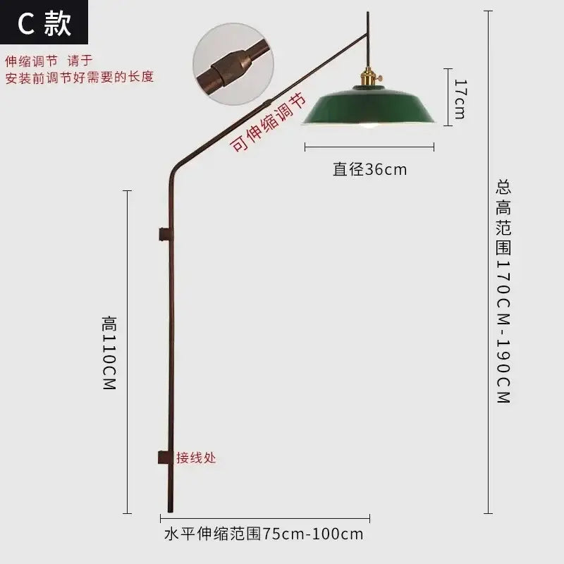 Dark green dome-shaped wall lamp with bronze metal arm and bracket for decorbites gold black swing bedroom reading light