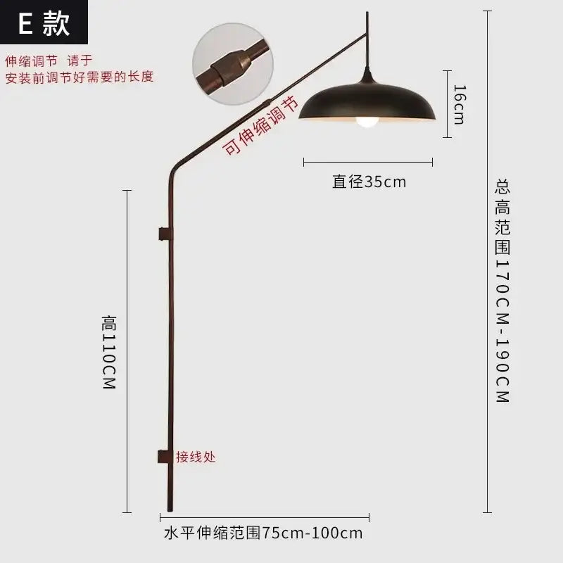 Dark bronze industrial wall lamp with curved arm and dome shade suitable as decorbites gold black swing bedroom light