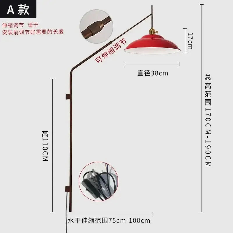 Designer red dome-shaped wall lamp with brass-finished adjustable swing arm for bedroom reading light decorbites gold black
