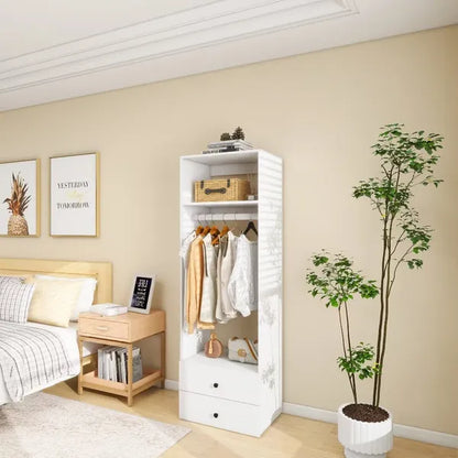 70.2"H Livelylodge Wooden Modular Closet Organizer:Modern Open Wardrobe Closet System With 2 Drawers For Bedroom&Coatroom White Finish