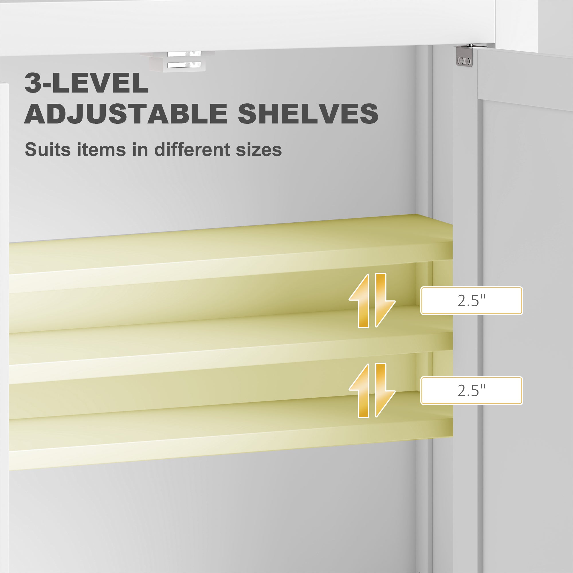 Badezimmerschrank Wandmontiert, Moderner Badezimmerschrank an der Wand mit 2 Türen und 2 einstellbaren Regalen, Weiß
