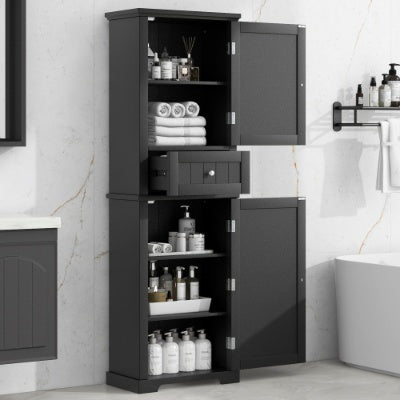 Hohes Badezimmerschrank, Freistehender Stauraumschrank mit Schublade und einstellbarem Regal, MDF-Platte mit lackierter Oberfläche